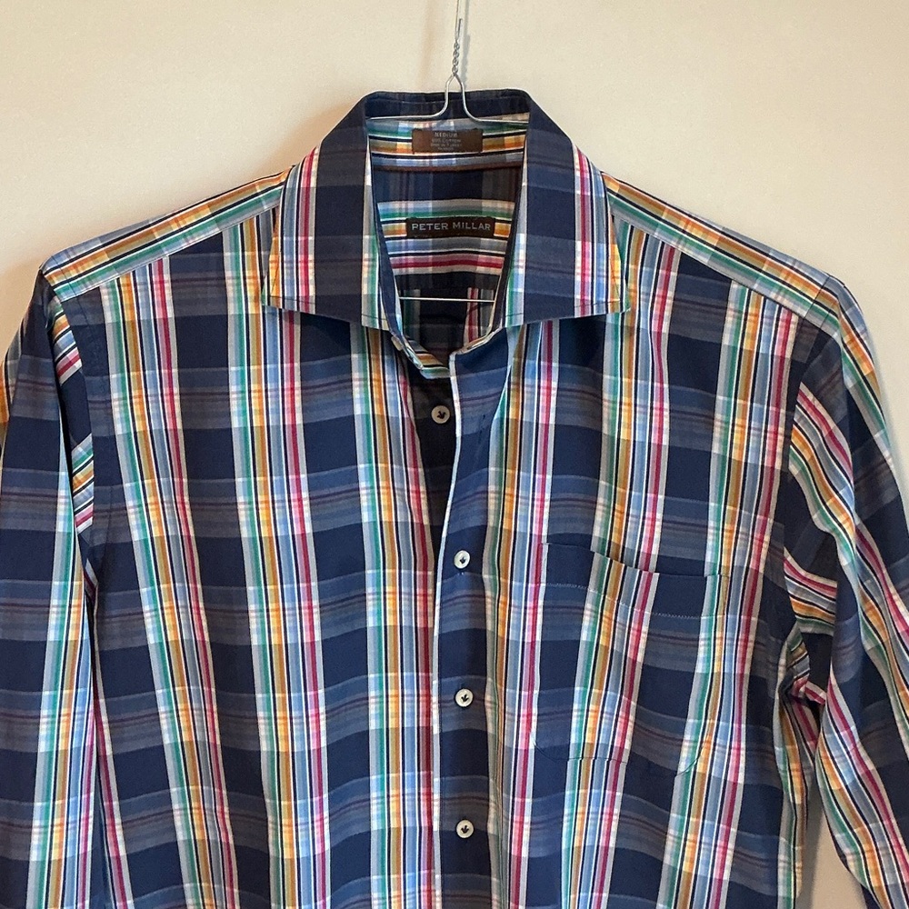 Peter Millar Navy and Multicolor Plaid Shirt